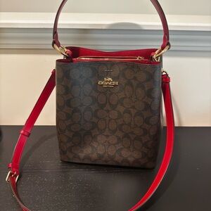 Coach Signature Brown and Red Crossbody Bag
